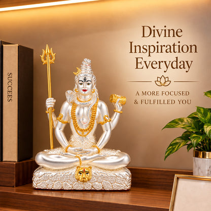 999 Silver-Plated Dual-Tone Lord Shiva Idol | Premium Gift Box | 16x12 CM
