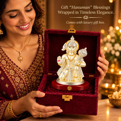 DIVINITI 999 Silver-Plated Hanuman Idol | Car & Home Decor | Gift Box | 8.5x6.5 CM