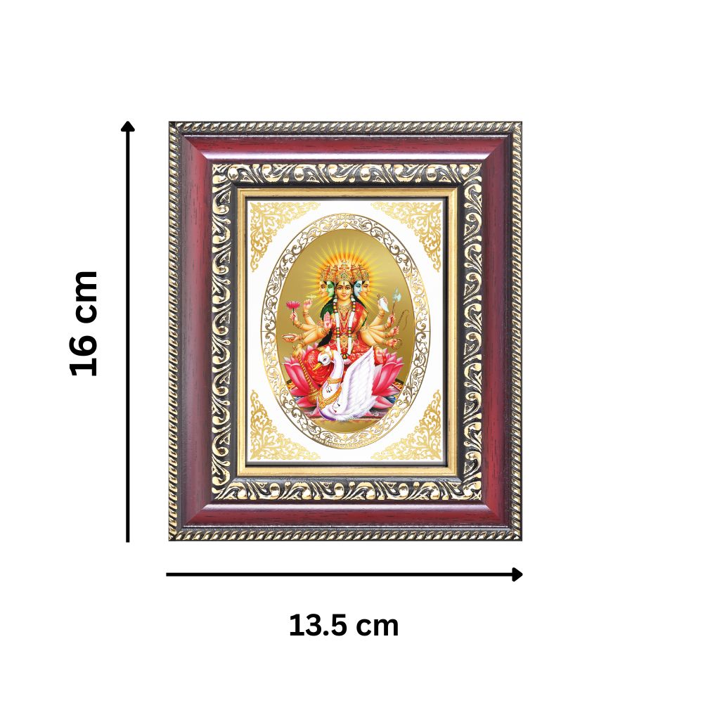 Diviniti 24K Gold Plated Gayatri Maa |Divine Table Top Royal Photo Frame for Home Mandir & Office Decor | Luxury Spiritual Gift