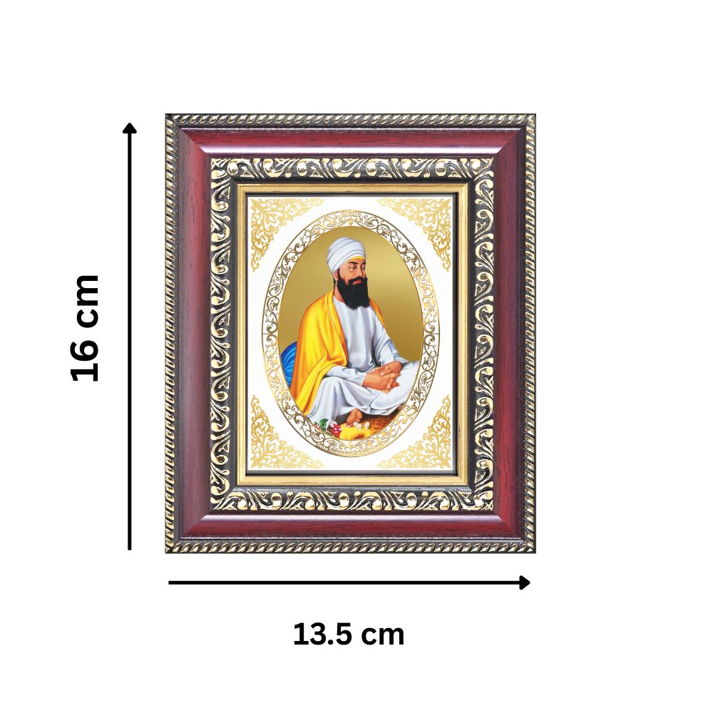 Guru Tegh Bahadur Sahib Ji Divine Sikh Guru Sacred Courage & Sacrifice Royal Tabletop Frame in 24K Gold Plated Foil