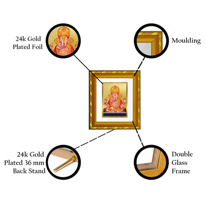 DIVINITI 24K Gold Plated Foil Dagdu Ganesha Photo Frame for Home Decor, Prosperity, Luck DG 103 Size 1 (15.3x14.9 CM)