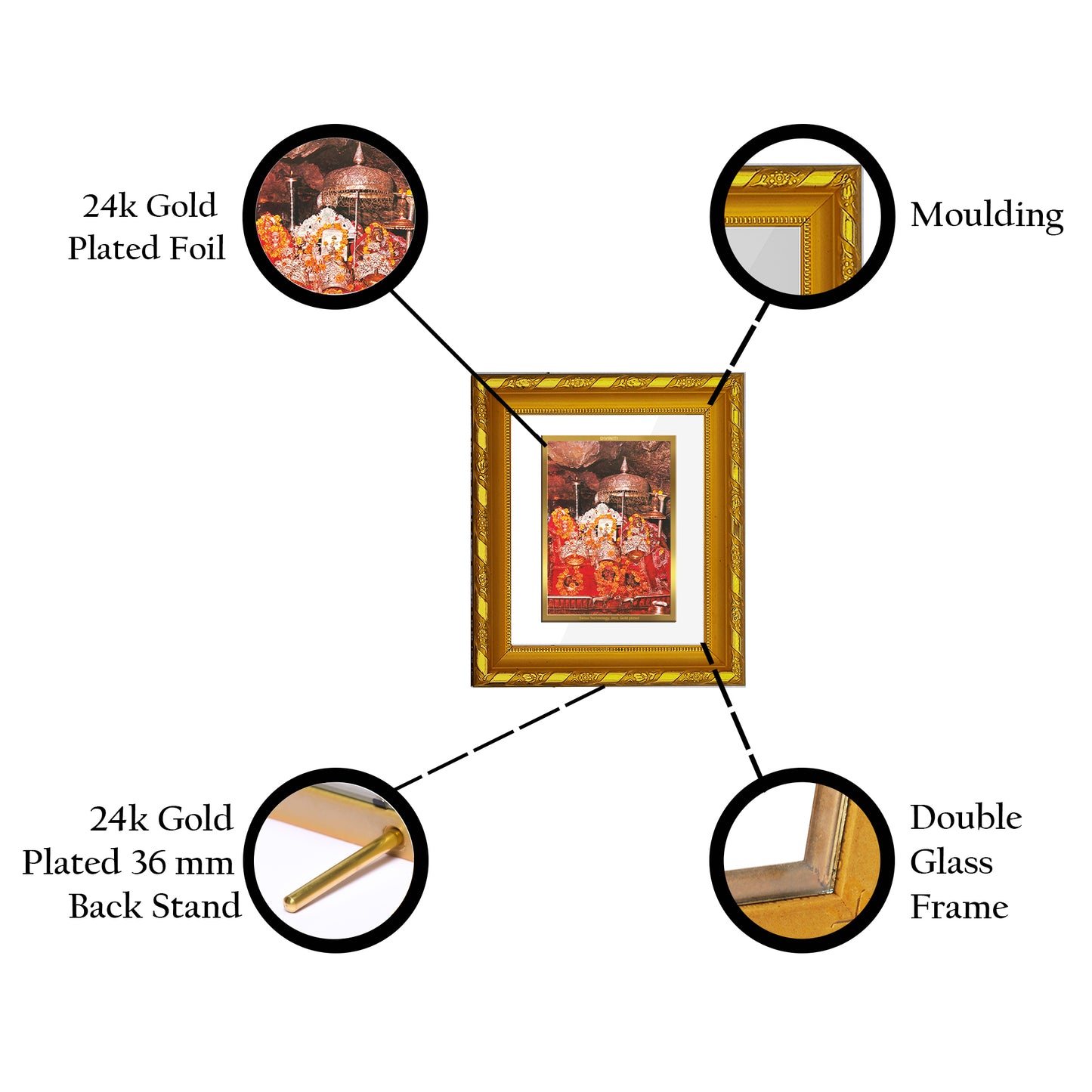DIVINITI 24K Gold Plated Foil Mata Ka Darbar Photo Frame for Home Wall Decor, Puja Room DG 103 Size 1 (15.3x14.9 CM)