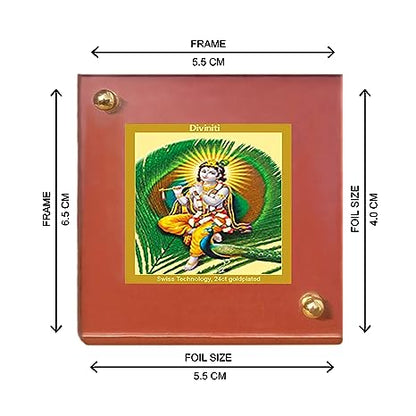 Diviniti 24K Gold Plated Foil Krishna Frame For Car Dashboard, Home Decor, Table Top, Puja (5.5 x 6.5 CM)