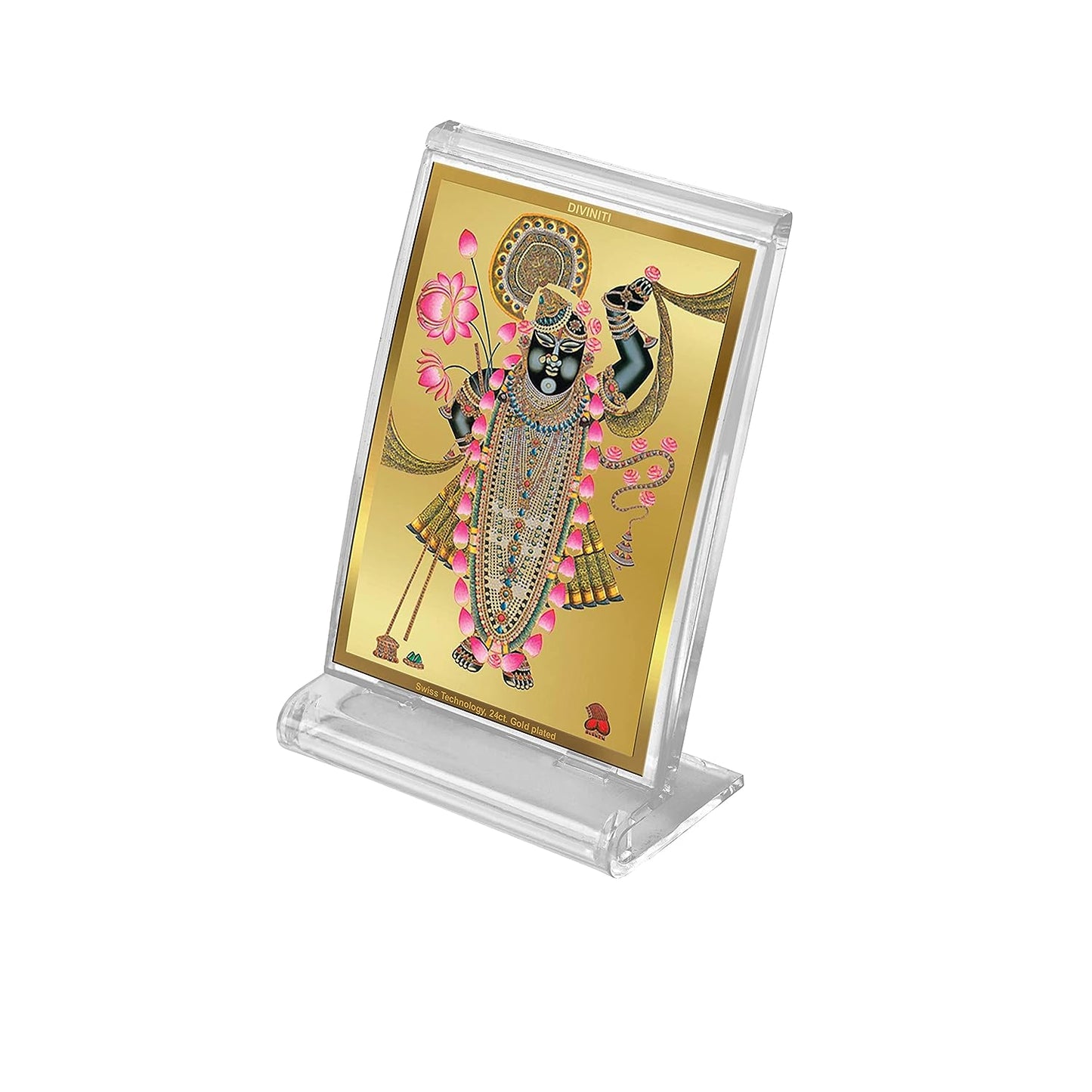Diviniti 24K Gold Plated Foil Srinathji Frame For Car Dashboard, Home Decor, Tabletop, Puja and Gift (11 x 6.8 CM)