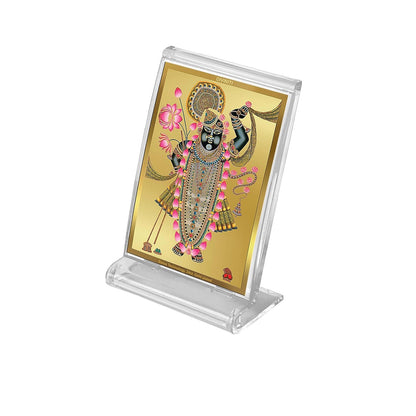 Diviniti 24K Gold Plated Foil Srinathji Frame For Car Dashboard, Home Decor, Tabletop, Puja and Gift (11 x 6.8 CM)