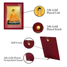 Load image into Gallery viewer, DIVINITI Buddha Gold Plated Wall Photo Frame, Table Décor| MDF 3 Wooden Wall Photo Frame and 24K Gold Plated Foil| Religious Photo Frame Idol For Pooja, Gifts Items (30.0CMX23.0CM)
