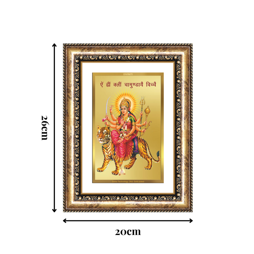 Diviniti 24K Gold Plated Durga With Mantra (Classic) Divine Wall Frame for Home Mandir & Office Decor | Luxury Spiritual Gift