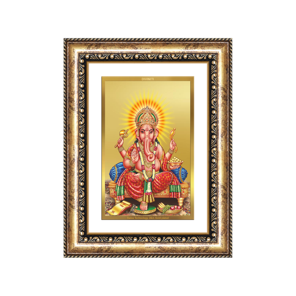 Diviniti 24K Gold Plated Ganesha (Classic) Divine Wall Frame for Home Mandir & Office Decor | Luxury Spiritual Gift
