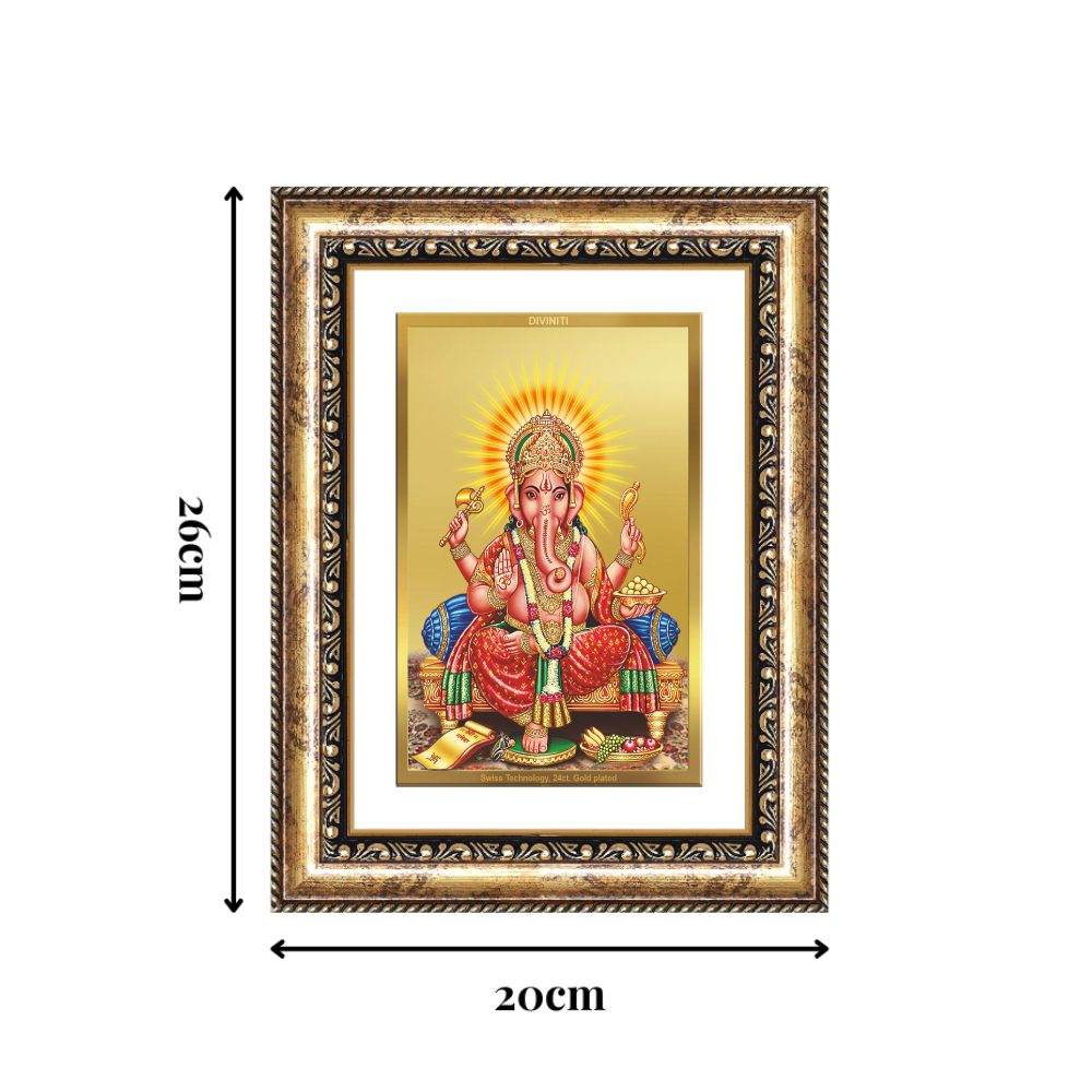 Diviniti 24K Gold Plated Ganesha (Classic) Divine Wall Frame for Home Mandir & Office Decor | Luxury Spiritual Gift