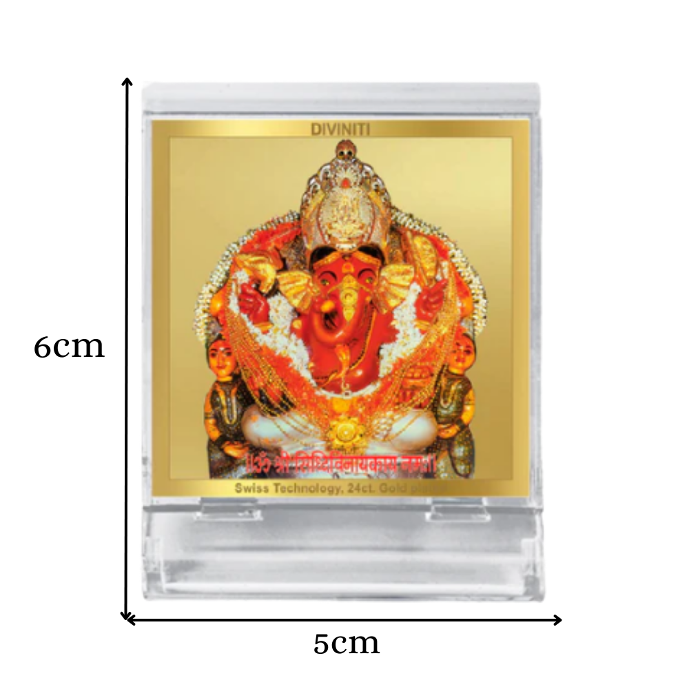 Diviniti 24K Gold Plated Siddhivinayak Acrylic Frame for Car Dashboard, Home Decor, Tabletop, Puja Room, Festival Gift