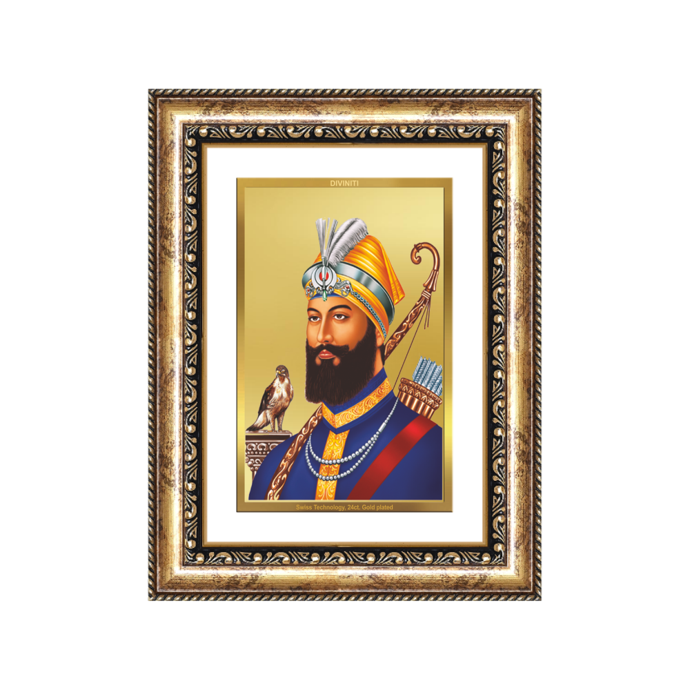 Diviniti 24K Gold Plated Guru Gobind Singh Ji (Classic) Sacred Sikh Wall Frame for Home Decor & Office Ambiance | Premium Spiritual Gift