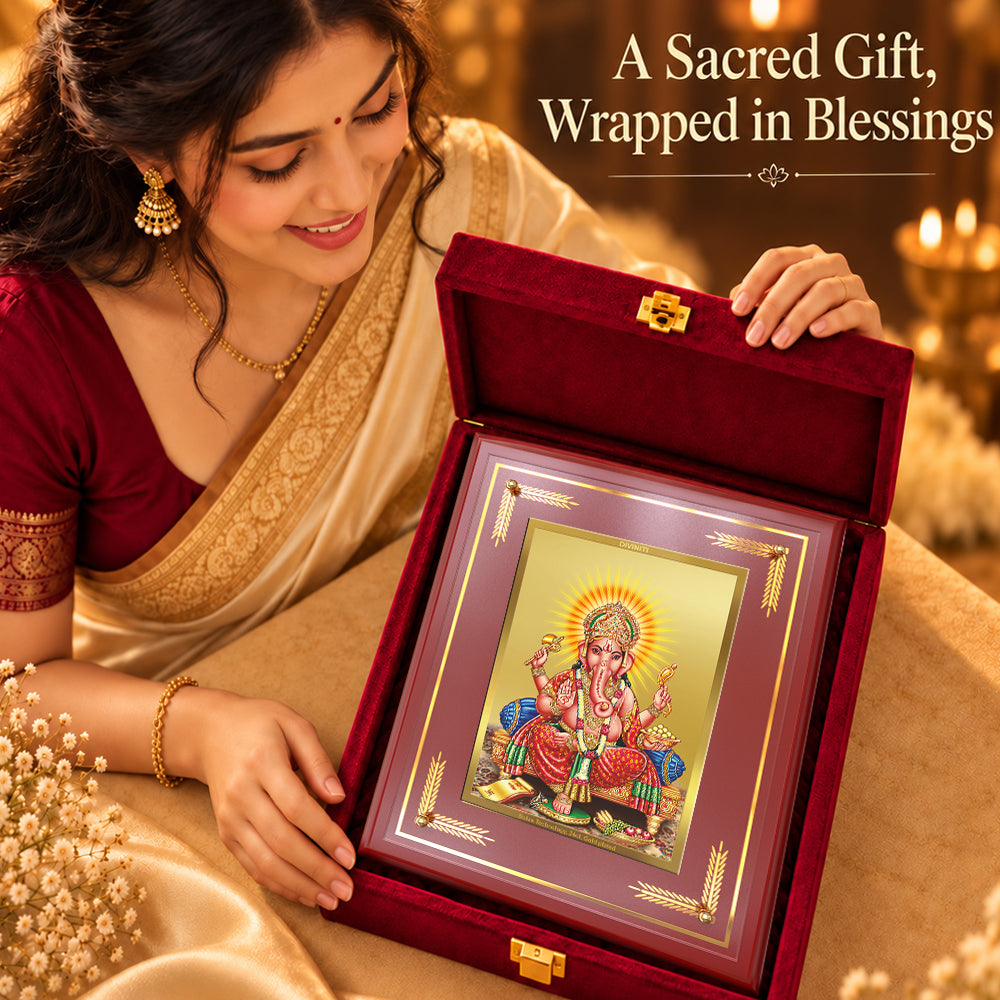24K Gold-Plated Lord Ganesha MDF Frame | Premium Gift Box | 27x35 CM