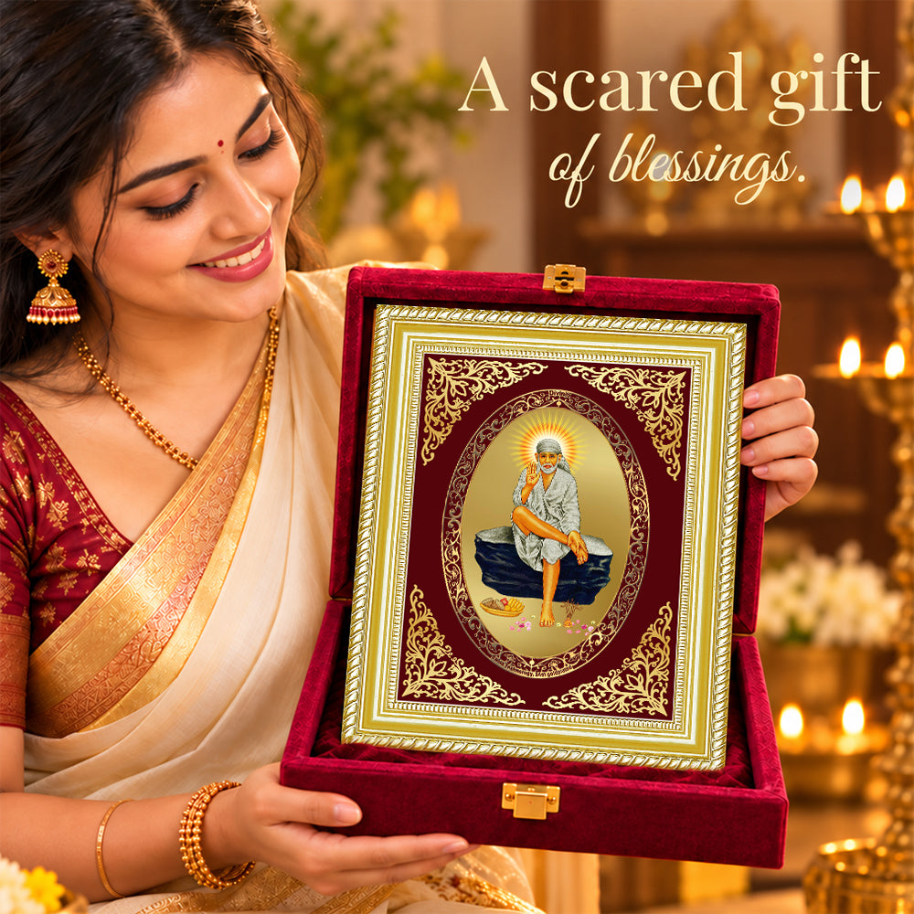 24K Gold-Plated Sai Baba Frame | Premium Gift Box | 26x20 CM