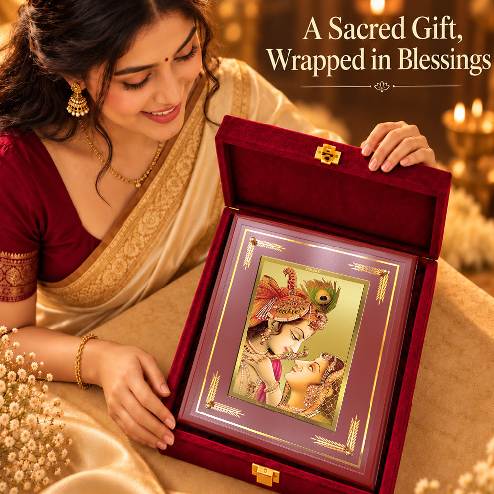 24K Gold-Plated Radha Krishna MDF Frame | Premium Gift Box | 27x35 CM