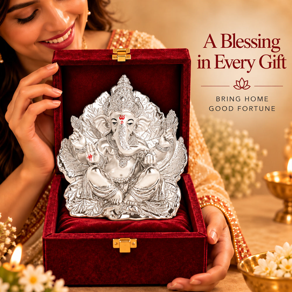 999 Silver-Plated Lord Ganesha Idol | Premium Gift Box | 17x17 CM