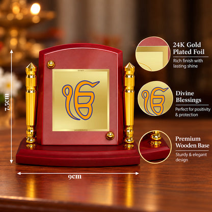 24K Gold-Plated Ik Onkar MDF Car Dashboard Frame | 7.5x9 CM