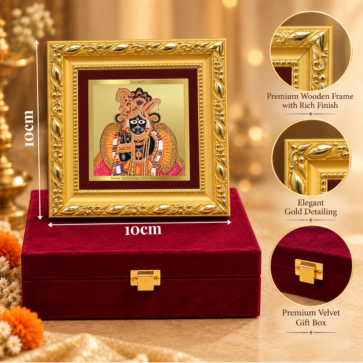 24K Gold-Plated Banke Bihari Frame | Premium Gift Box | 10x10 CM