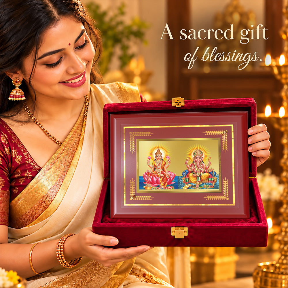 24K Gold-Plated Lakshmi Ganesha MDF Frame | Premium Gift Box | 26x20 CM