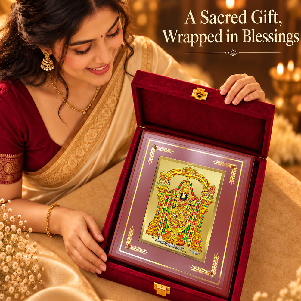 24K Gold-Plated Lord Tirupati Balaji MDF Frame | Premium Gift Box | 27x35 CM