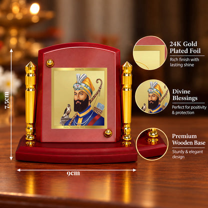 24K Gold-Plated Guru Gobind Singh Ji MDF Car Dashboard Frame | 7.5x9 CM