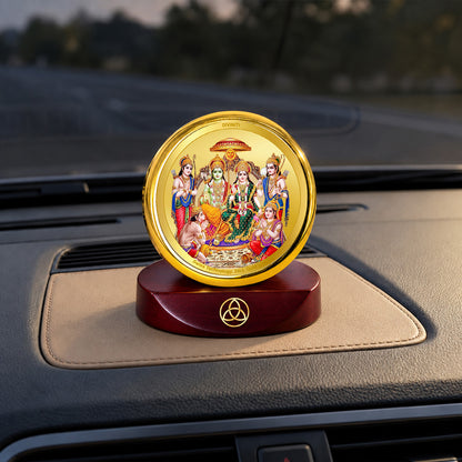 24K Gold-Plated Ram Darbar Car Dashboard Frame | 5x5 CM