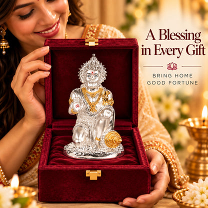 999 Silver-Plated Dual-Tone Hanuman Idol | Premium Gift Box | 19.5x11 CM