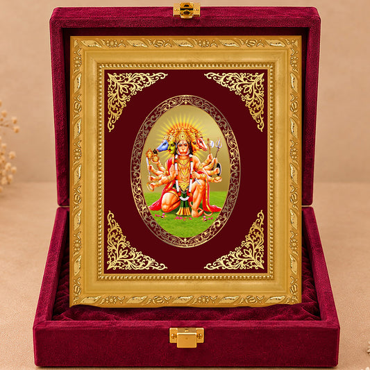 24K Gold-Plated Panchmukhi Hanuman Frame | Premium Gift Box | 16x13.5 CM