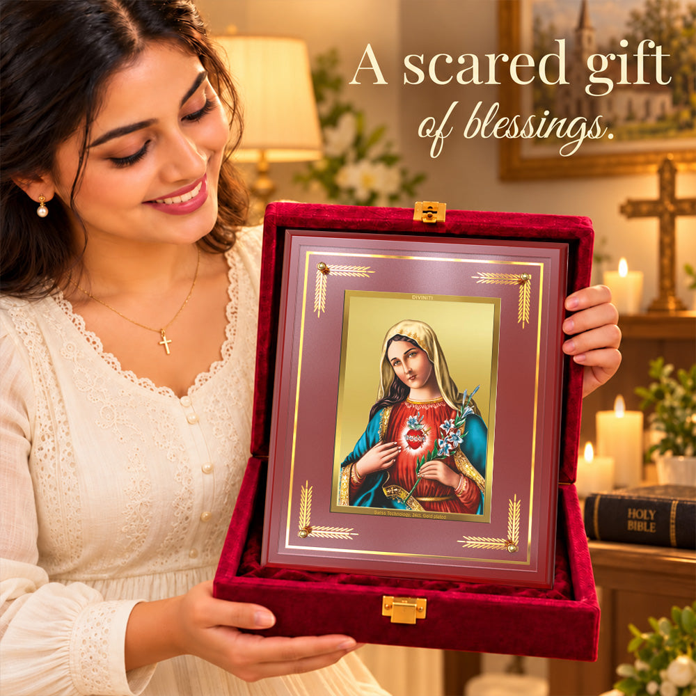 24K Gold-Plated Mother Mary MDF Frame | Premium Gift Box | 26x20 CM