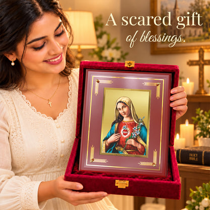 24K Gold-Plated Mother Mary MDF Frame | Premium Gift Box | 26x20 CM