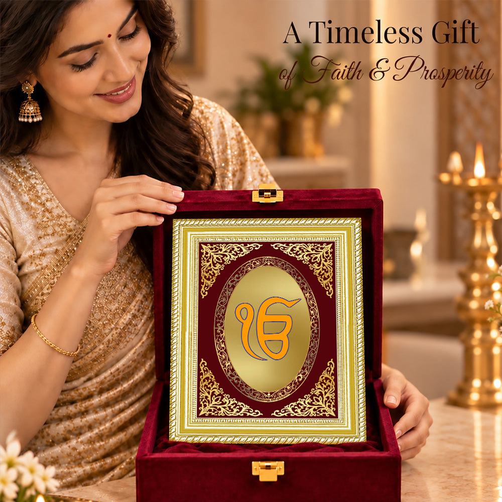 24K Gold-Plated Ik Onkar BG Frame | Premium Gift Box | 26x20 CM