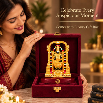 DIVINITI 24K Gold-Plated Tirupati Balaji Idol | Car & Home Décor | Gift Box | 9x6 CM