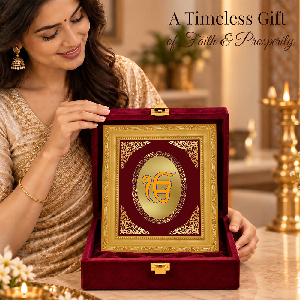 24K Gold-Plated Ik Onkar BG Frame | Premium Gift Box | 16 X 13.5 CM