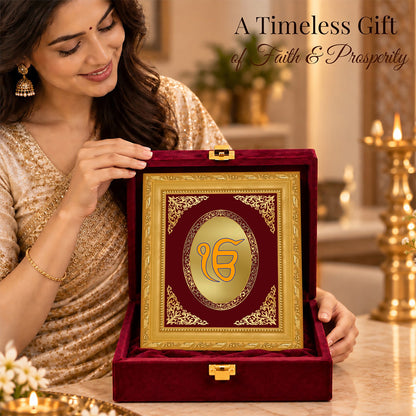 24K Gold-Plated Ik Onkar BG Frame | Premium Gift Box | 16 X 13.5 CM