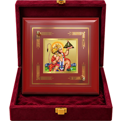 24K Gold-Plated Hanuman with Sanjeevani Mountain MDF Frame | Premium Gift Box | 10x10 CM