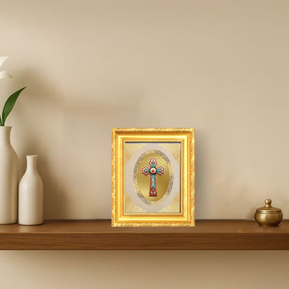 Holy Cross Divine Christian Faith & Redemption Sacred Royal Tabletop Frame in 24K Gold Plated Foil