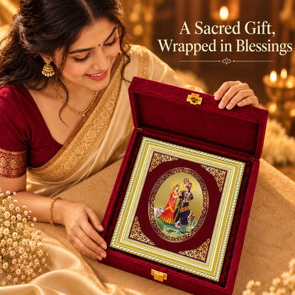 24K Gold-Plated Radha Krishna with Cow Frame | Premium Gift Box | 35x27 CM
