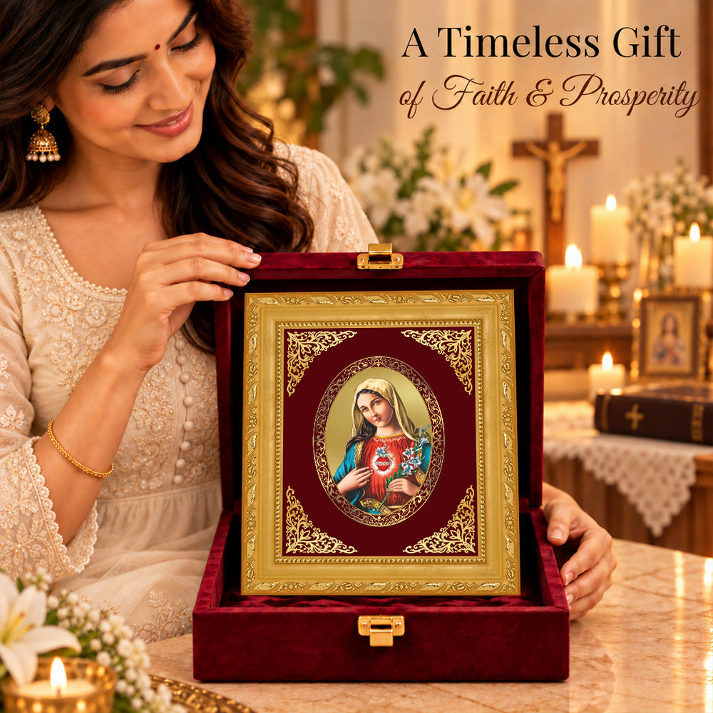 24K Gold-Plated Mother Mary BG Frame | Premium Gift Box | 16 X 13.5 CM