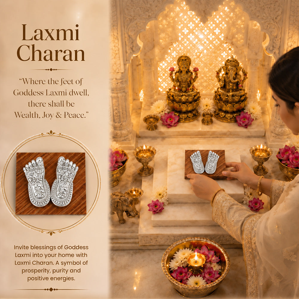 999 Silver-Plated Lakshmi Charan Paduka | Premium Gift Box | 7x3 CM
