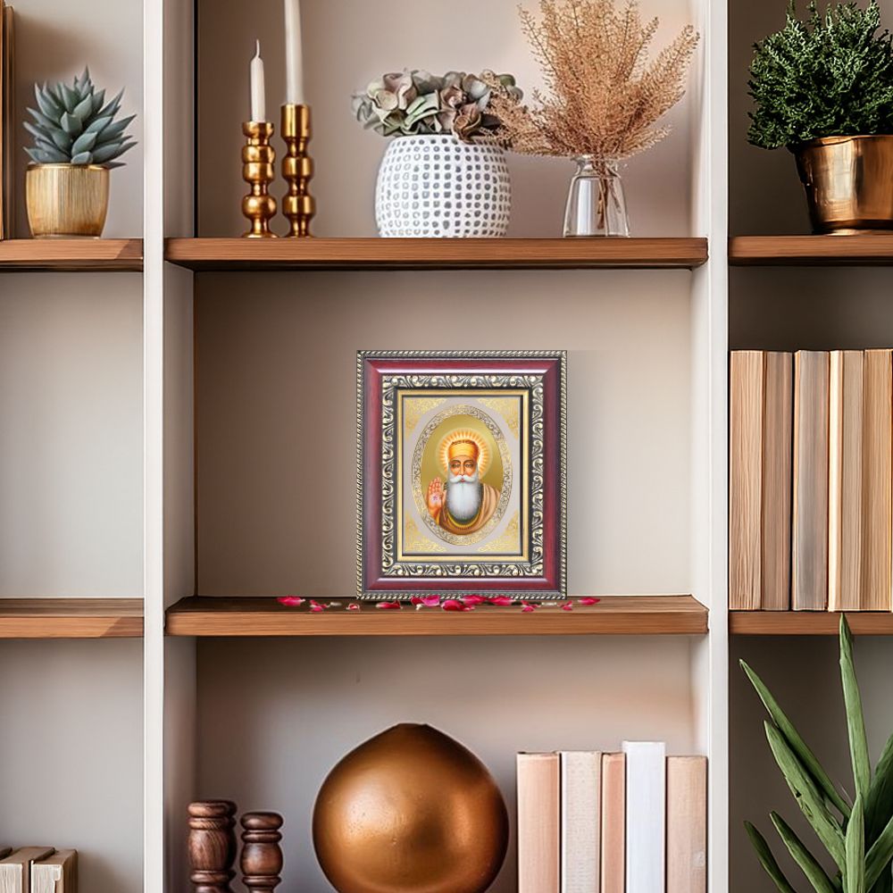 Guru Nanak Dev Ji Divine Waheguru Sikh Guru Sacred Royal Tabletop Frame in 24K Gold Plated Foil