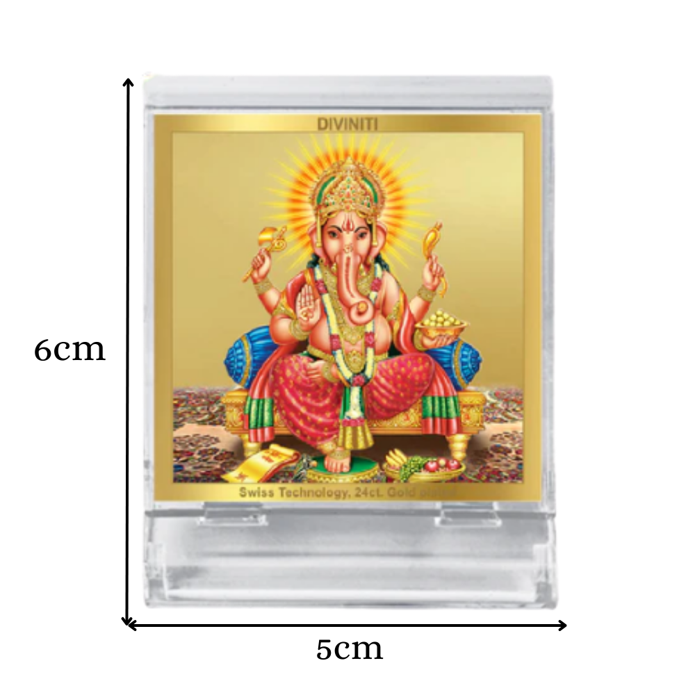 Diviniti 24K Gold Plated Ganesha Acrylic Frame for Car Dashboard, Home Decor, Tabletop, Puja Room, Festival Gift ACF3A