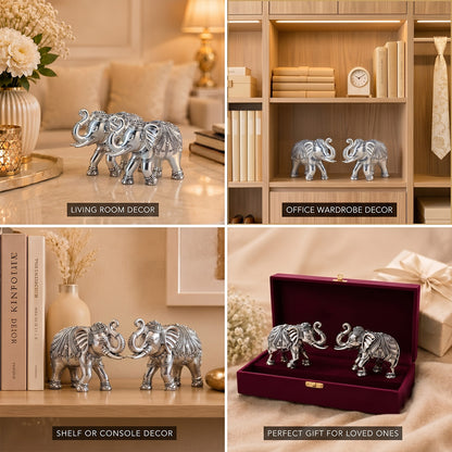 Diviniti 999 Silver Plated Antique Elephant Pair Showpiece for Home Décor With Gift Box
