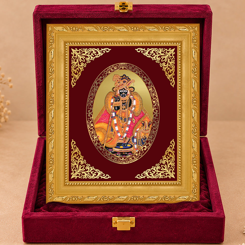 24K Gold-Plated Lord Banke Bihari Ji Frame | Premium Gift Box | 16x13.5 CM