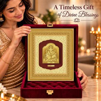 24K Gold-Plated Lord Ganesha Frame | Premium Gift Box | 35x30 CM