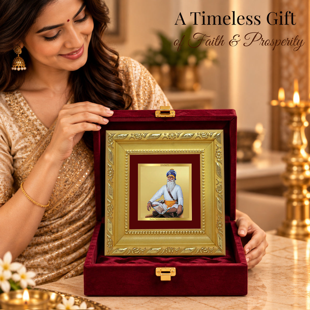 24K Gold-Plated Baba Deep Singh Frame | Premium Gift Box | 10x10 CM