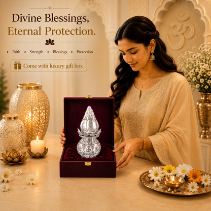 999 Silver-Plated Lakshmi Kalash with Coconut | Premium Gift Box | 16x8 CM