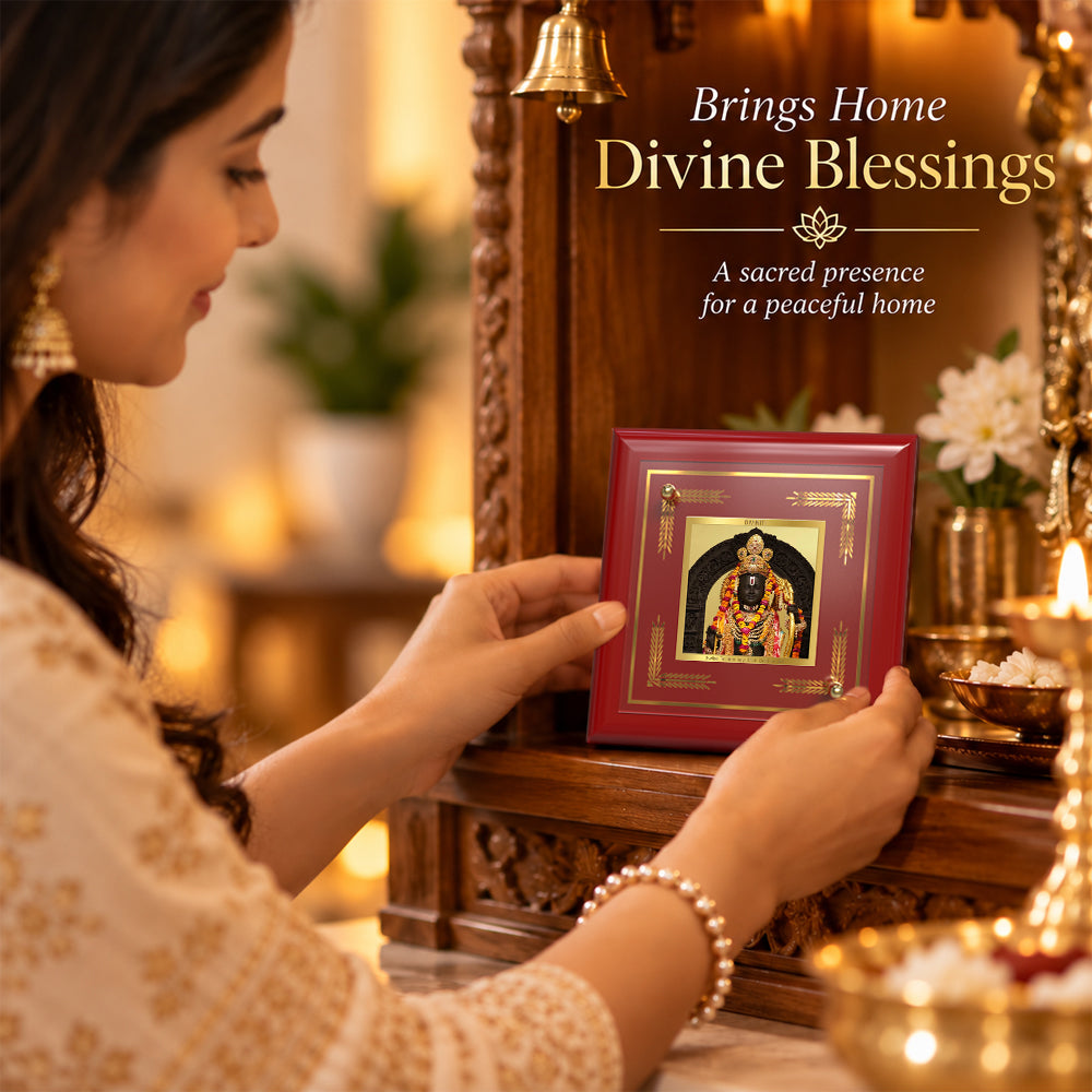 24K Gold-Plated Ram Lalla MDF Frame | Premium Gift Box | 10x10 CM