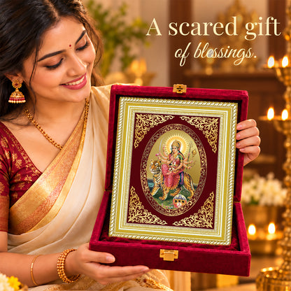 24K Gold-Plated Durga Sherawali Mata with Pindi Frame | Premium Gift Box | 26x20 CM