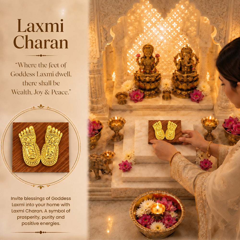24K Gold-Plated Lakshmi Charan Paduka | Premium Gift Box | 7x3 CM