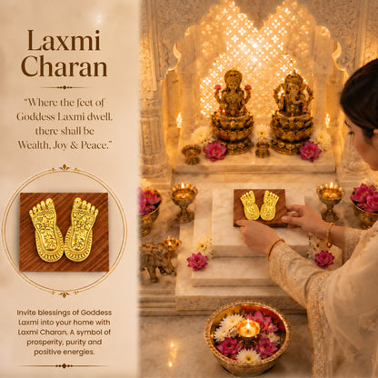 24K Gold-Plated Lakshmi Charan Paduka | Premium Gift Box | 7x3 CM