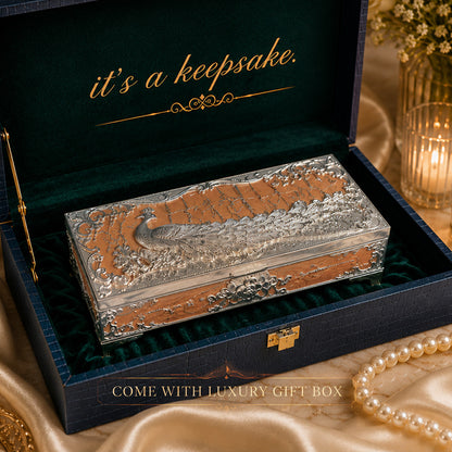 Diviniti Luxury German Silver Peacock 2-in-1 Box | Elegant Peach Multipurpose Gift Box